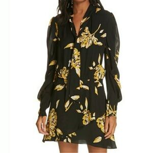 Joie Gyan Black and Yellow Floral Silk Dress